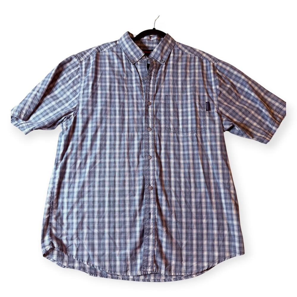 Wolverine Men’s Large Blue Plaid Short Sleeve Shirt Outdoor Casual Utility